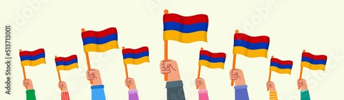People Raising Armenia Flag and Wave it Proudly