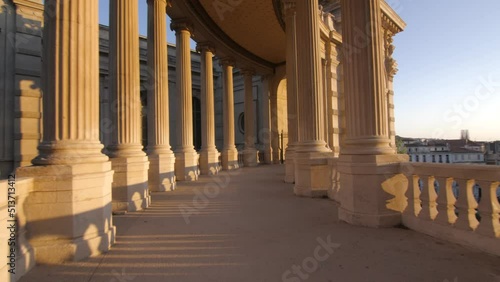 Travelling in a palace with large majestic columns in Palais Longchamp, Marseille, France