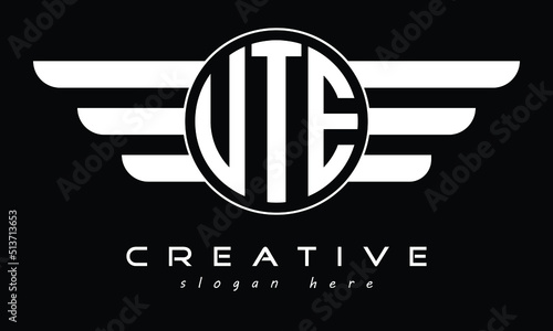UTE three letter circle with wings logo design vector template. wordmark logo | emblem logo | monogram logo | initial letter logo | typography logo | business logo | minimalist logo |