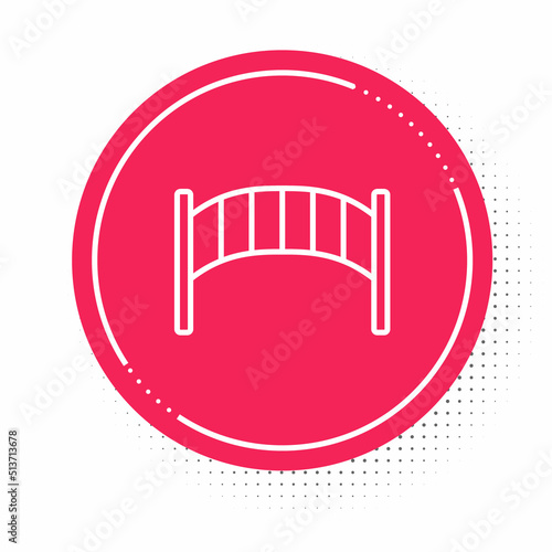White line Playground kids bridge icon isolated on white background. Red circle button. Vector