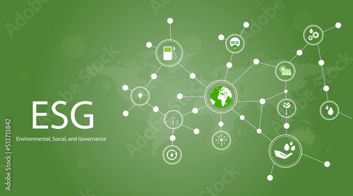 Sustainable business or green business vector illustration background with connection icon concept related to environmentally friendly environmental icon set. Web and Social Header Banners for ESG. photo