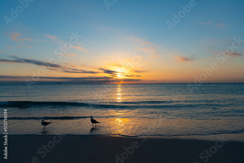 beautiful morning sky with sea water on the summer beach © be free