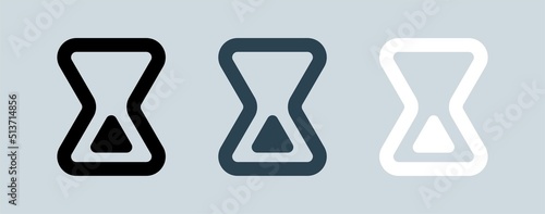 Hourglass icon in black, grey and white colors. Vintage sandglass timer vector illustration.