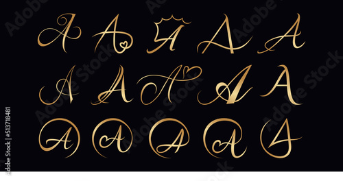 Set letter A logo design premium vector