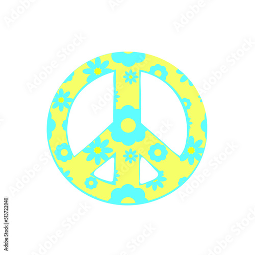 A yellow-blue floral peace sign, a hippy peace symbol with flowers