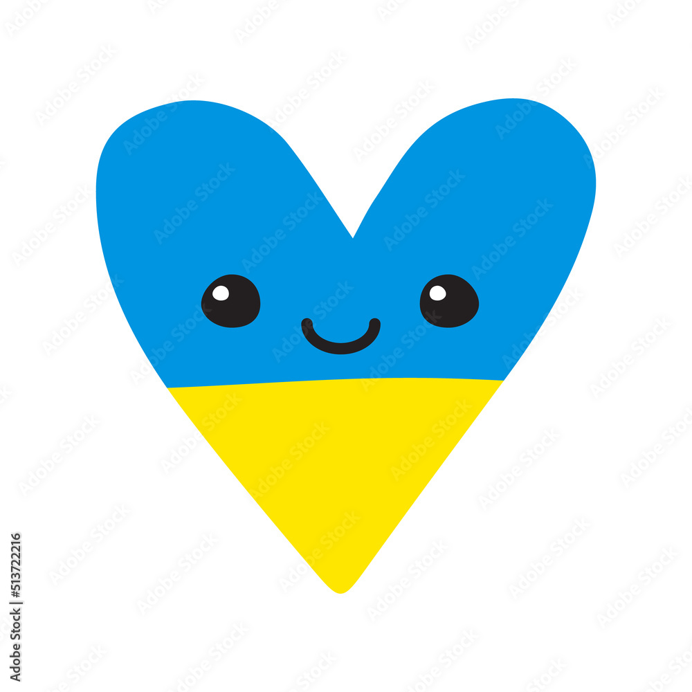 Fototapeta premium Vector hand drawn doodle sketch Ukraine flag heart with face isolated on white background