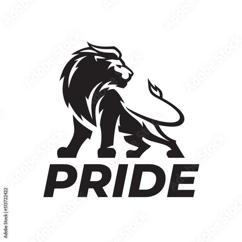 Male lion logo design. Majestic African animal icon. Wild cat mane silhouette emblem. Bold brand identity symbol. Vector illustration.