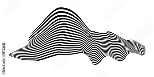 Waving flag as a brush stroke with zebra texture. Vest striped with fabric Black and white stripes curved in a bizarre way with waves curving along the trajectory