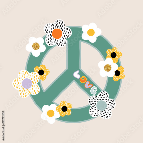 Pacific sign with flowers. Cute trendy print or poster. Vector hand drawn illustration.