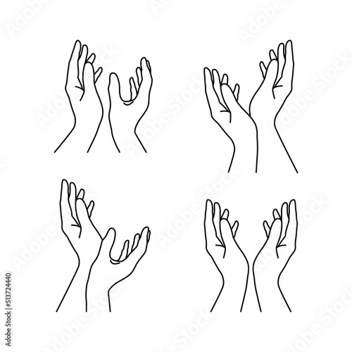 Hands. Hand postures. Linear vector drawing. Isolated image