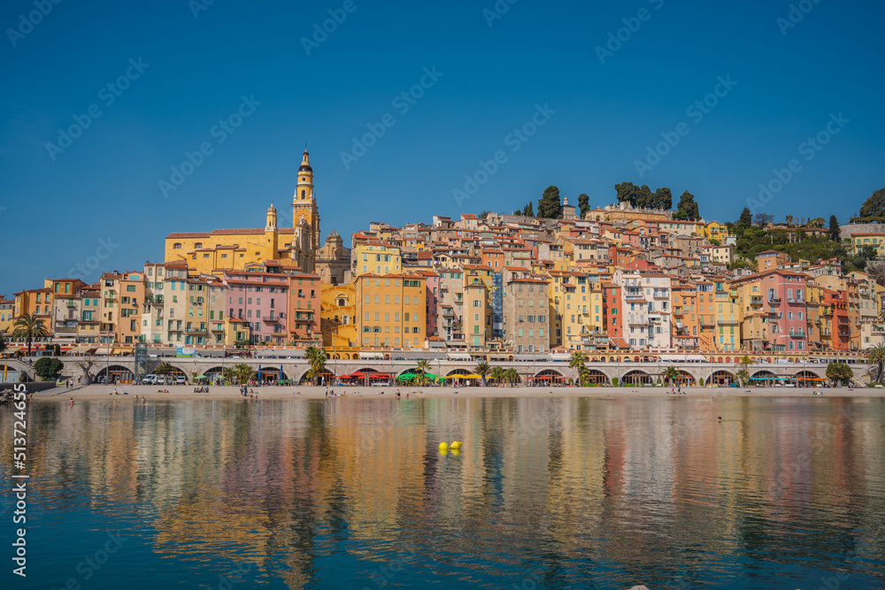 View of the colorful buildings in the city of Menton-Côte d'Azur / France View of the colorful buildings in the city of Menton-Côte d'Azur / France