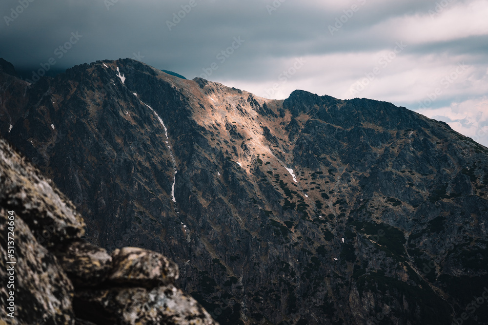 Mountain view from Slavkovský štít peak in Slovakia High Tatras.