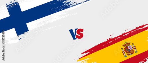 Creative Finland vs Spain brush flag illustration. Artistic brush style two country flags relationship background