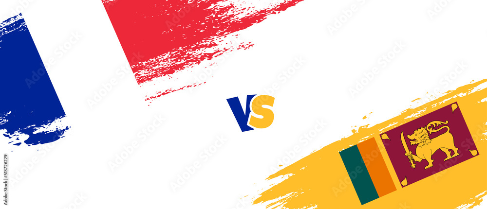 Creative France vs Sri Lanka brush flag illustration. Artistic brush style two country flags relationship background