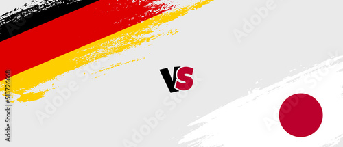 Creative Germany vs Japan brush flag illustration. Artistic brush style two country flags relationship background