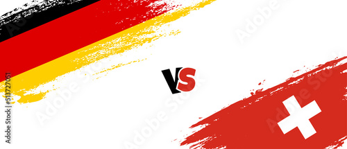Creative Germany vs Switzerland brush flag illustration. Artistic brush style two country flags relationship background