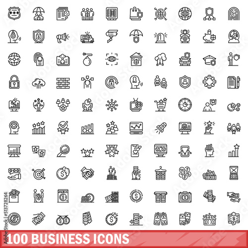 100 business icons set. Outline illustration of 100 business icons vector set isolated on white background