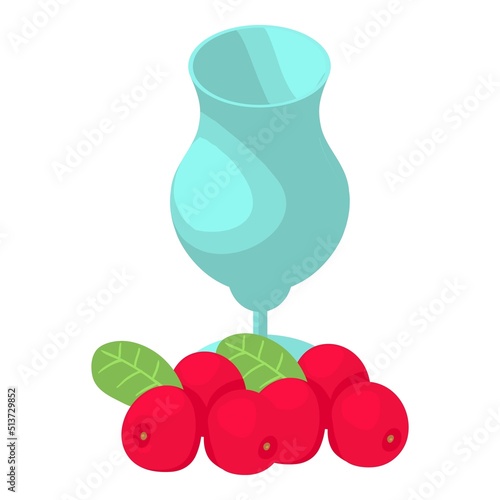 Cranberry drink icon isometric vector. Decorative glass goblet and red cranberry. Autumn drink, natural ingredient, healthy food