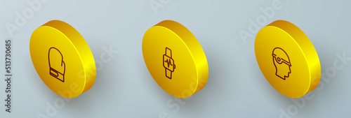 Set Isometric line Boxing glove, Smart watch with heart and Baseball helmet icon. Vector