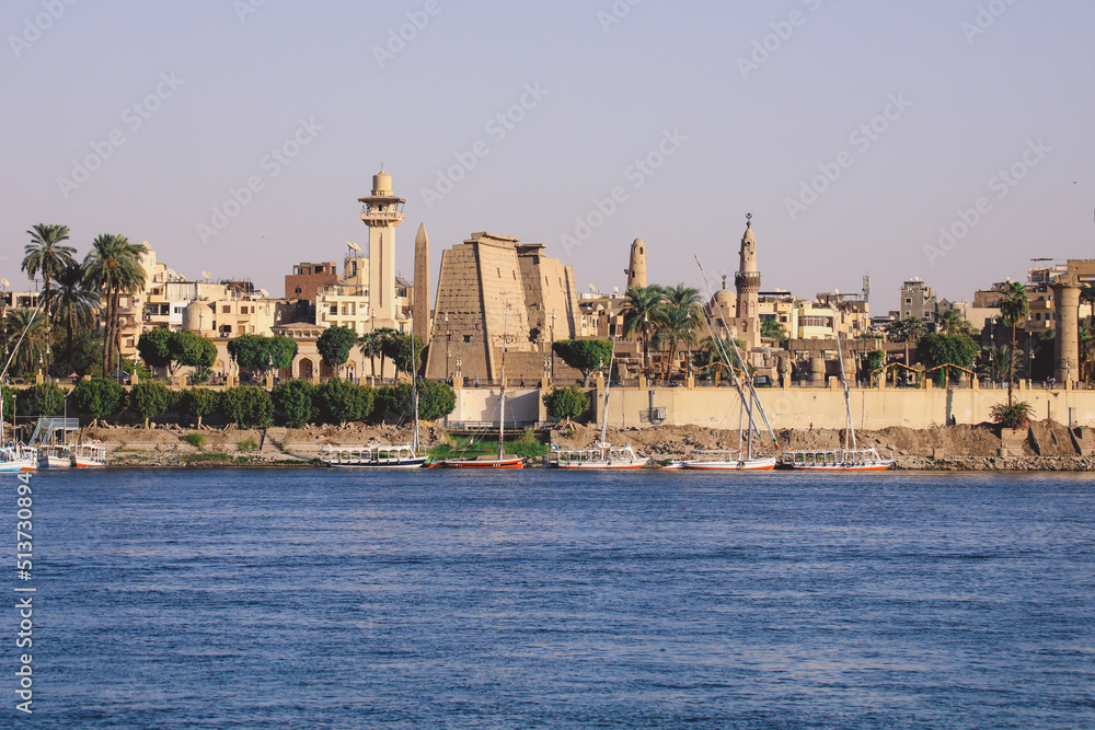 Panoramic View to the Luxor City Scape from the Nile River Side, Egypt
