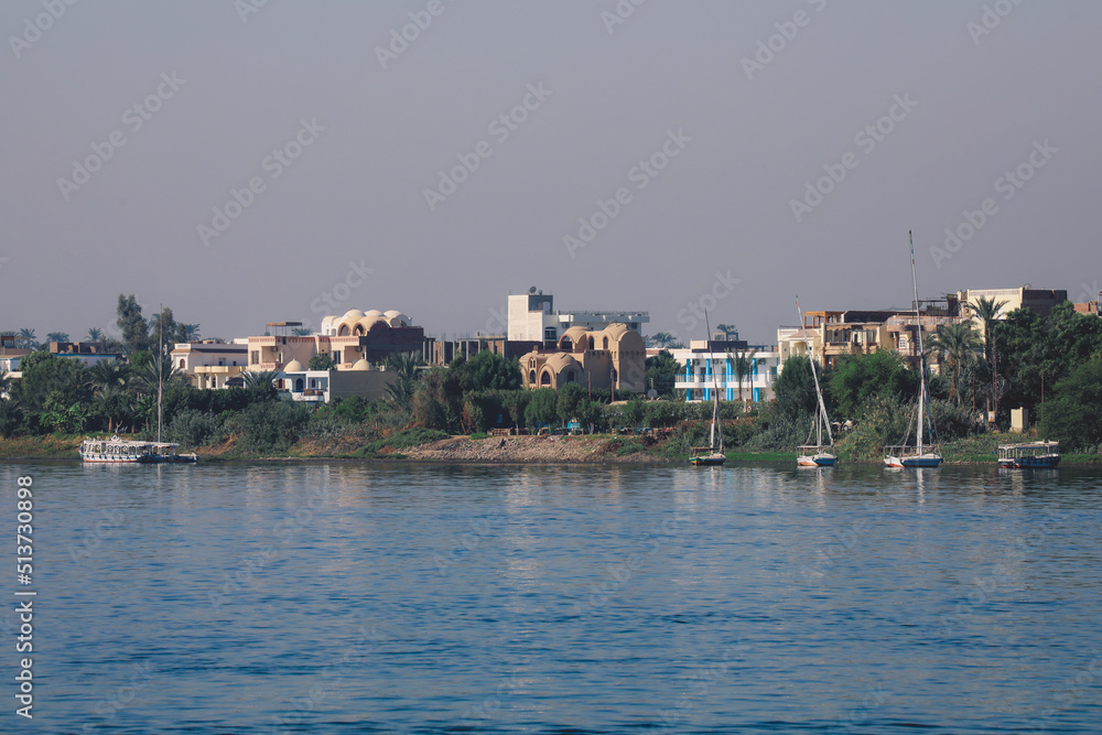 Panoramic View to the Luxor City Scape from the Nile River Side, Egypt