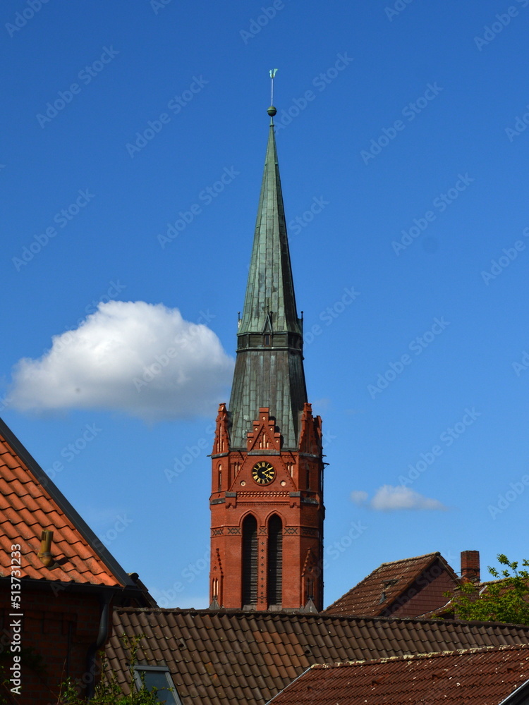 Historical Church in Spring in the Town Nienburg at the River Weser, Lower Saxony