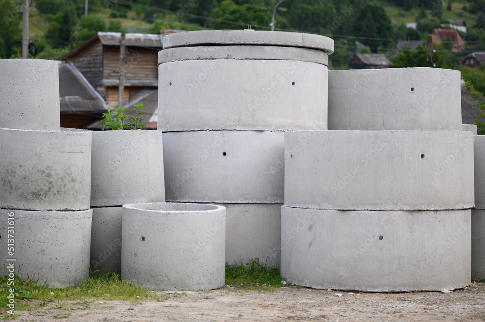 Concrete rings for the well and sewer are in stock. Concrete products for construction. Concrete rings for the well and sewer are in stock. Concrete products for construction.