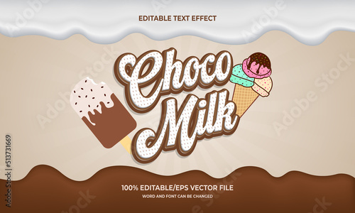 choco milk ice cream vector text effect for international ice cream day
