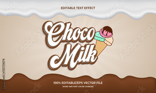 choco milk ice cream vector text effect for international ice cream day
