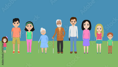 grandfather  grandmother  father  mother  extended family consisting of an older brother  sister  younger sister  aunt and grandchild