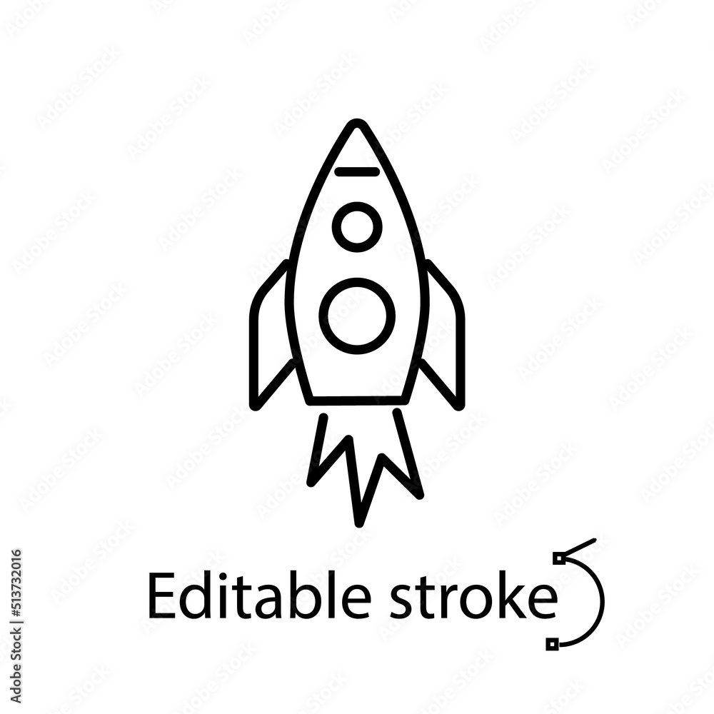 Spaceship line icon. Space flight. Flying rocket. Minimal pictogram. Isolated vector stock illustration Spaceship line icon. Space flight. Flying rocket. Minimal pictogram. Isolated vector stock illustration