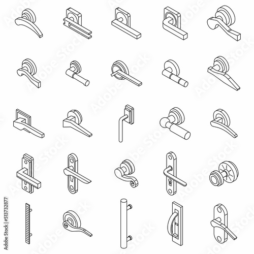 Door handles icons set. Isometric set of door handles vector icons thin line outline on white isolated photo