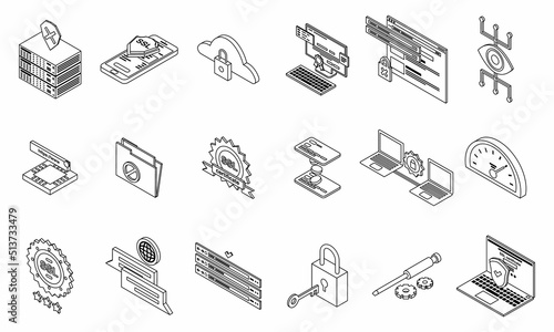 SSL certificate icons set. Isometric set of SSL certificate vector icons thin line outline on white isolated