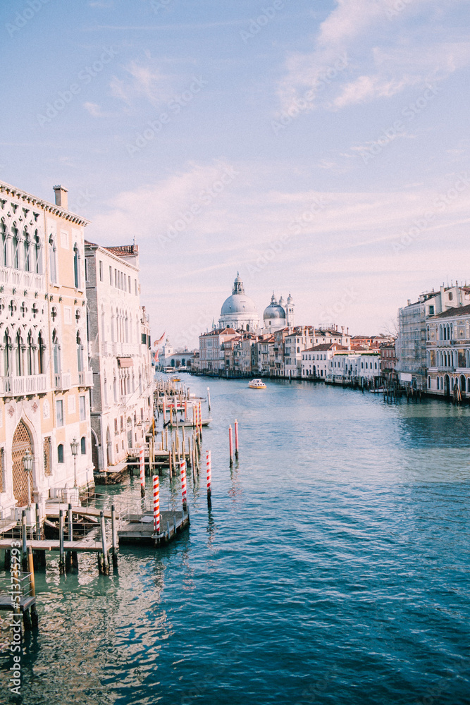 Venice Italy water landscape with blue sky, top view travel to Europe