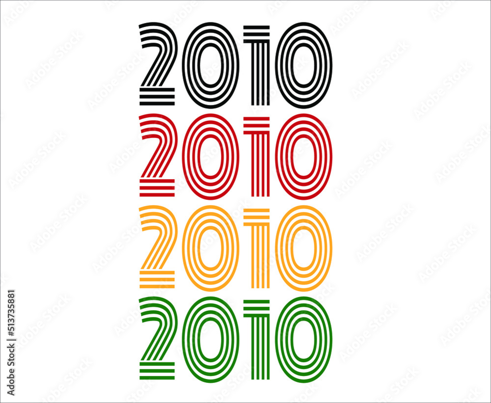 Year 2010 retro font. Vector with year for birthday in black, red, orange and green. Year 2010 retro font. Vector with year for birthday in black, red, orange and green.