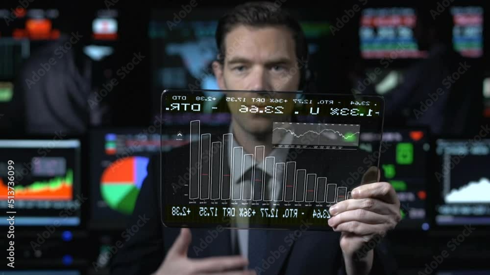Businessman Looking Futuristic Tablet Businessman Looking Futuristic Tablet