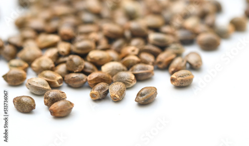 Cannabis seeds , Hemp seeds , Marijuana seed , cannabis seed isolated on white background for planting. THC CBD