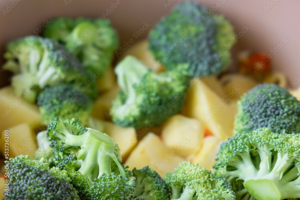 Food organic broccoli natural mix. carrot closeup