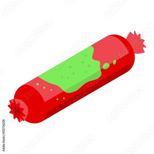 Contaminated sausage icon isometric vector. Inspect control. Meat bacteria