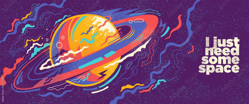 Abstract illustration in graffiti style with the Saturn and colorful splashing shapes. Vector illustration. Abstract illustration in graffiti style with the Saturn and colorful splashing shapes. Vector illustration.