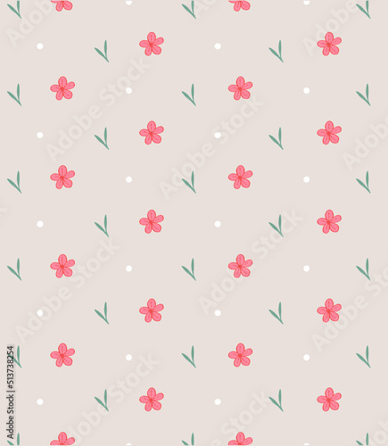 Abstract mini pink flowers pattern drawn. Modern style seamless floral pattern, light simple background. Vector illustration