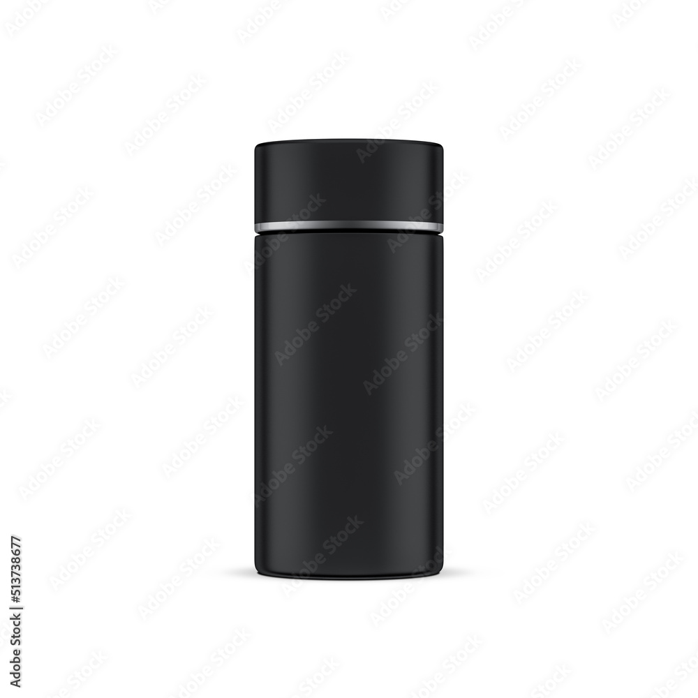 Black Tube Tin can Mockup, thermos, 3d rendering Black Tube Tin can Mockup, thermos, 3d rendering