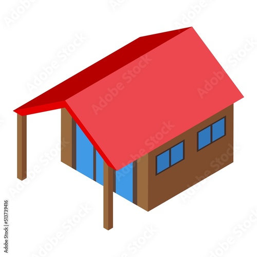 Red roof bungalow icon isometric vector. Beach house. Summer cabin
