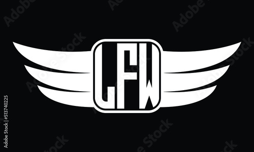 LFW three Letter Wings Flying Initial wing symbol minimalist creative concept flag icon professional logo design Vector template with abstract black and white tattoo photo