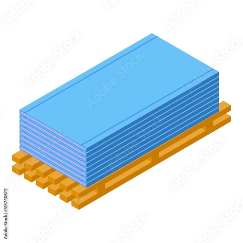 Drywall stack icon isometric vector. Wall construction. Worker building