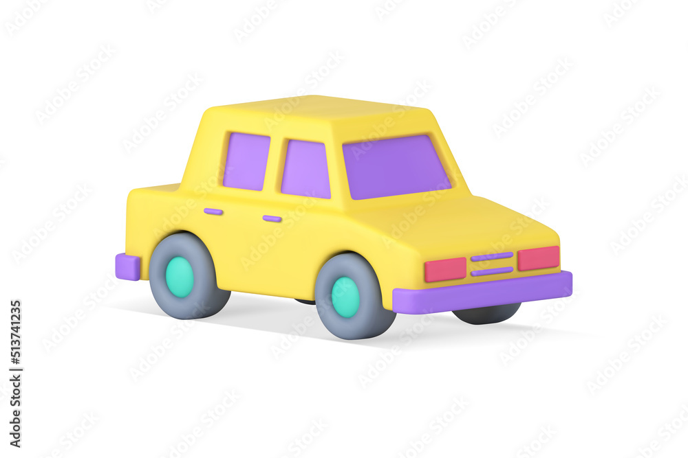 Glossy yellow car with purple windows motor automobile transportation realistic 3d icon vector