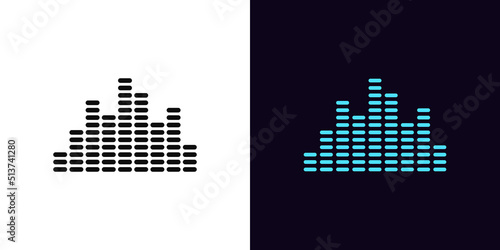 Outline music equalizer icon, with editable stroke. Sound equalizer with bars, soundwave pictogram. Musical track and sound spectrum