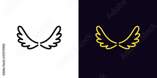 Outline wing icon, with editable stroke. Bird wings silhouette in cartoon style, angel wings pictogram. Flight and freedom