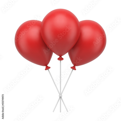 Red romantic heap inflatable helium balloons on plastic sticks festive air design 3d icon vector