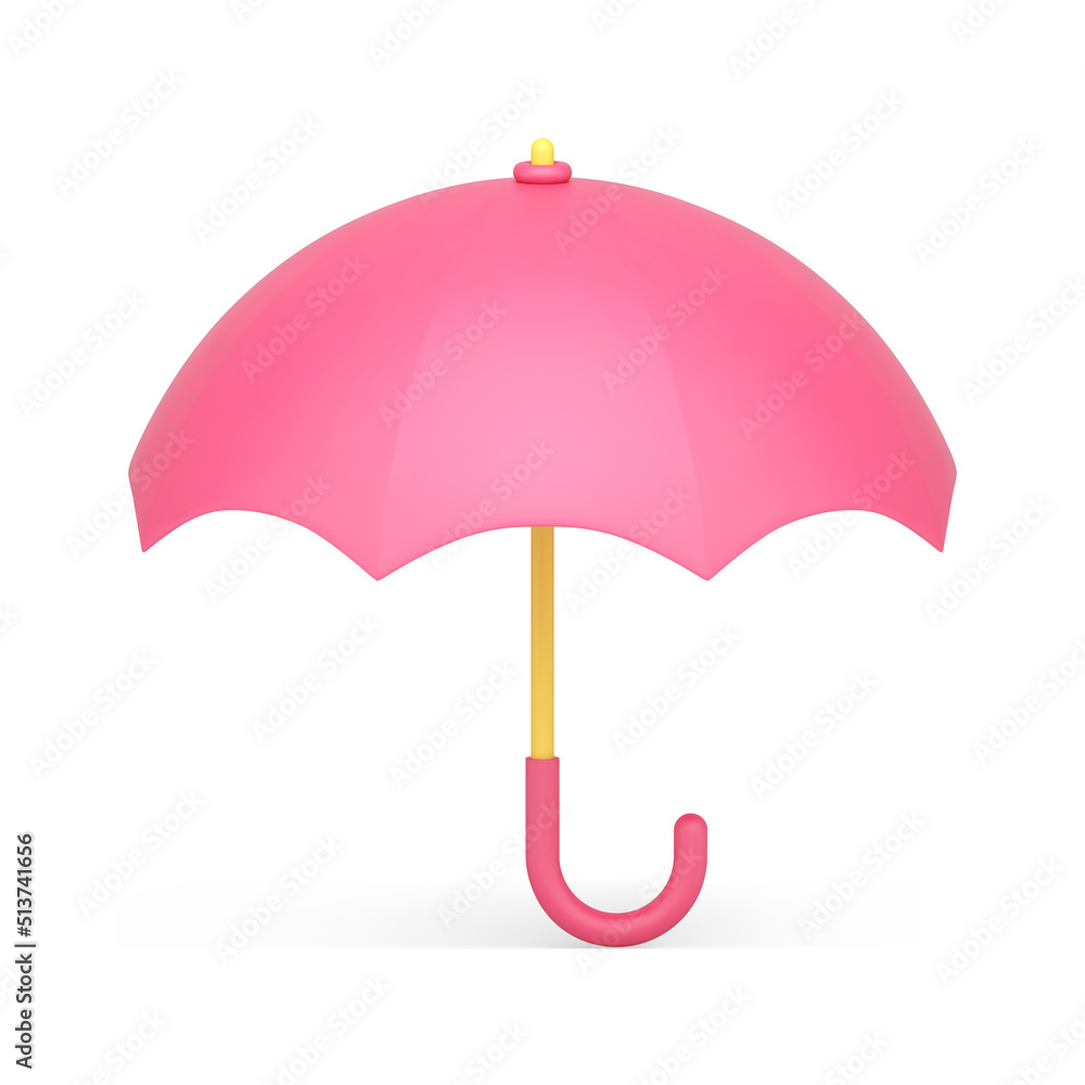 Pink vertical open umbrella curved handle for rain overcast weather protection 3d icon vector Pink vertical open umbrella curved handle for rain overcast weather protection 3d icon vector